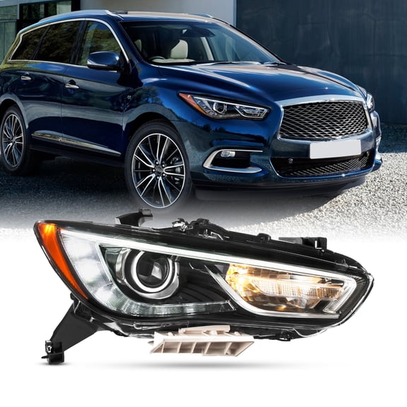 AKKON - Fits 2016 2017 2018 QX60 [LED High/Low Beam] DRL Running Projector Chrome Headlight Passenger Side Non-AFS