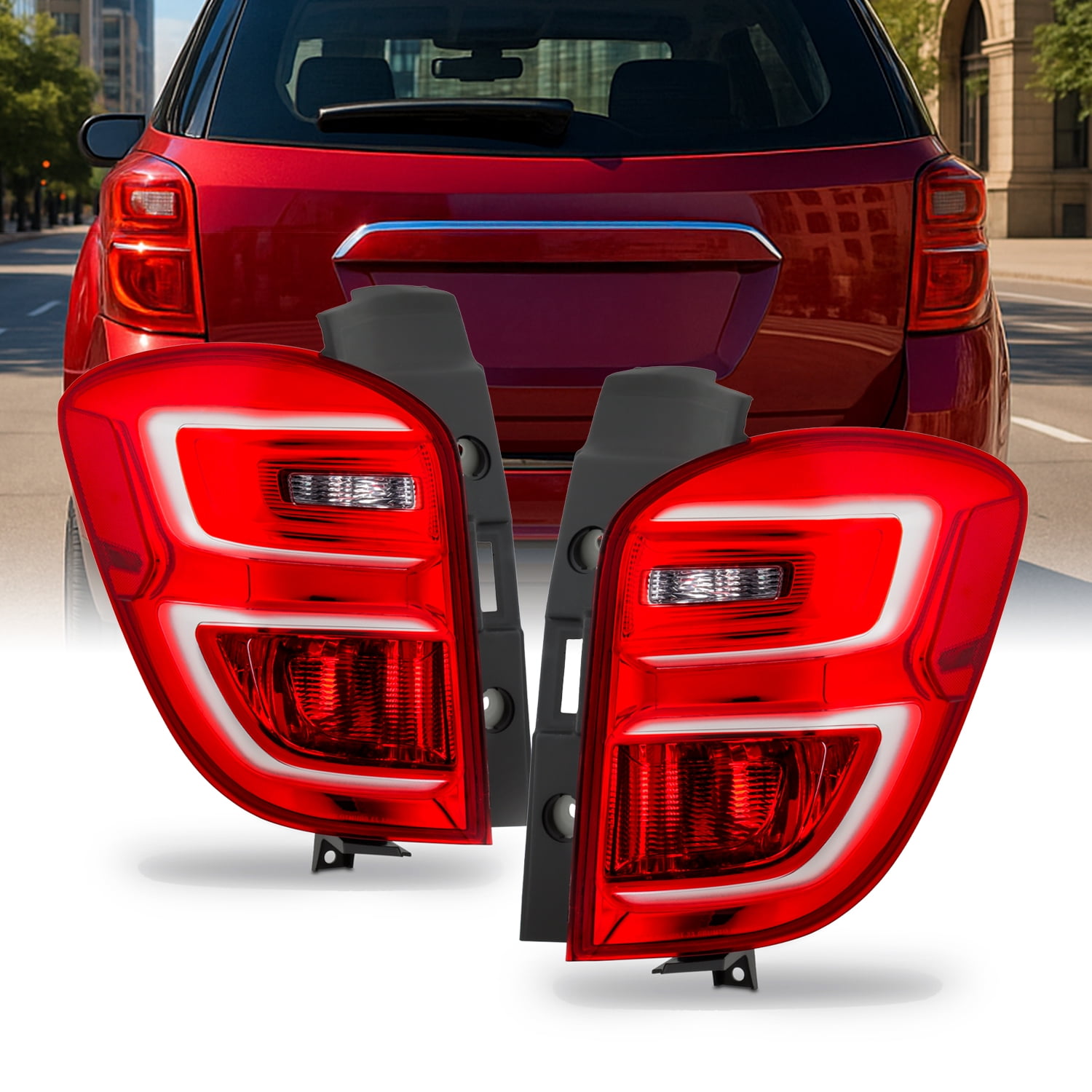 AKKON - Fits 2016-2017 Chevy Equinox [Halogen Type] Chrome Red Tail Lights Pair Driver Left+Passenger Right 16 17