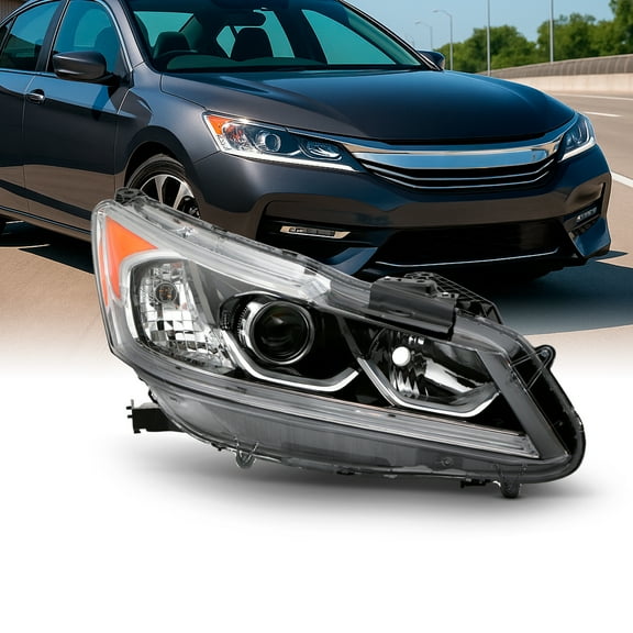 AKKON - Fits 2016-2017 Honda Accord LX 4Door Sedan [Halogen Type] Projector Chrome Headlight Headlamp Passenger Right Side