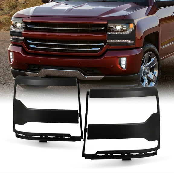 AKKON - Fits 2016-2018 Chevy Silverado 1500 2019 Silverado 1500 LD Black Headlight Trim Bezel Cover Pair Left+Right