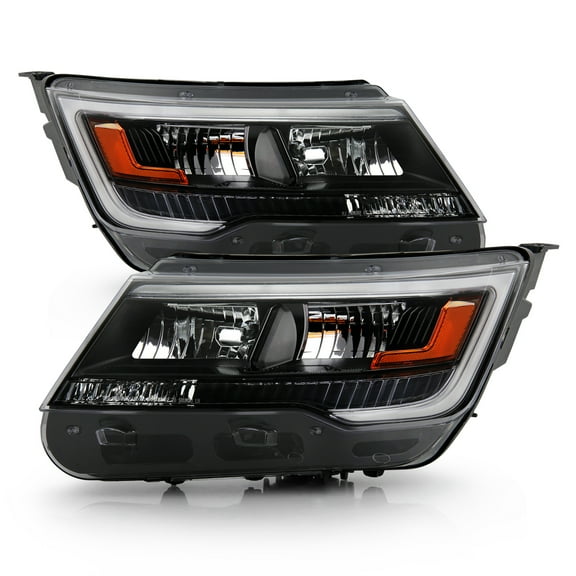 AKKON - Fits 2016-2019 Ford Explorer Sport | Limited | Platinum | XLT LED Bar DRL Black Headlights Pair Replacement