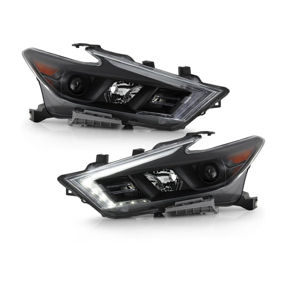 AKKON - Fits 2016-2018 Maxima S SL SV Sedan LED DRL Running Turn Signal Black [Halogen Type] Headlights Pair Driver + Passenger