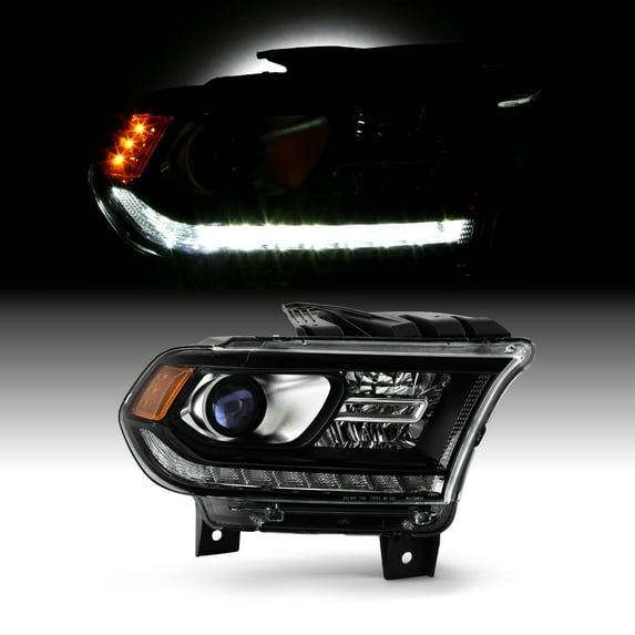 AKKON - Fits 2016-2020 Dodge Durango [Halogen Type] Black Bezel Projector Headlight w/ LED DRL Running Passenger Right Side