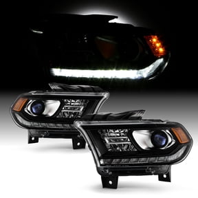 AKKON - Fits 2016-2020 Dodge Durango [Halogen Type] Black Bezel Projector Headlights w/ LED DRL Running Pair Driver + Passenger