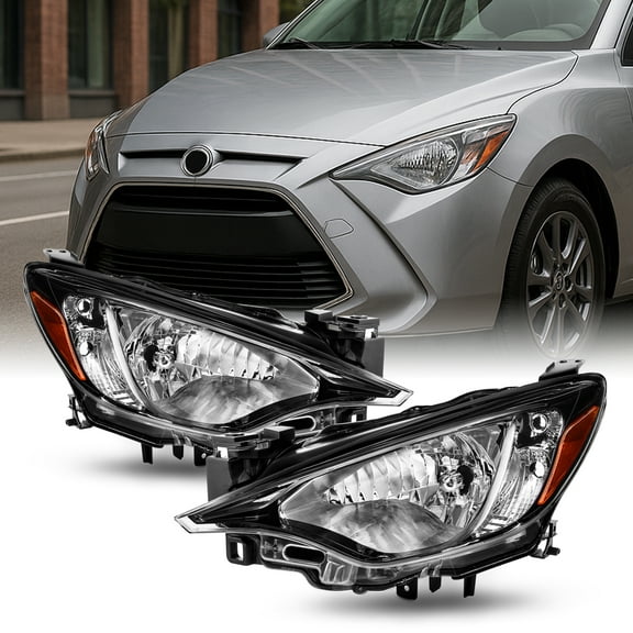 AKKON - Fits 2016-2020 Toyota Yaris / 2016 Scion iA Black Headlights Pair Driver+Passenger Replacement 2017 2018 2019