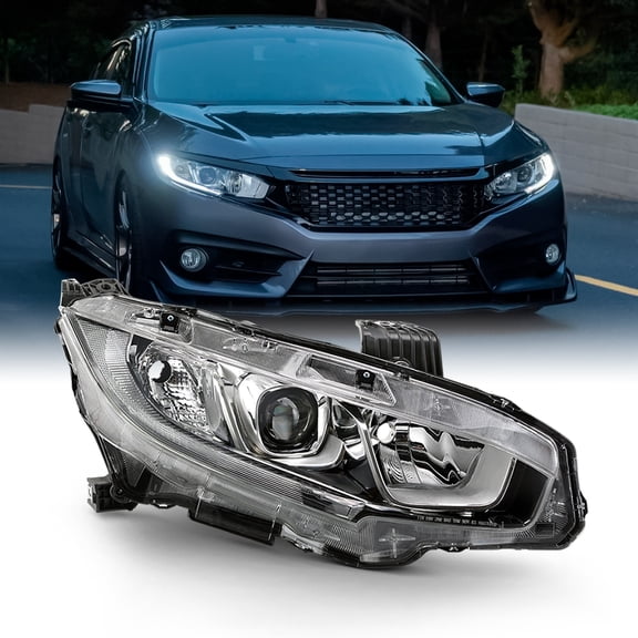 AKKON - Fits 2016-2021 Honda Civic EX/ EX-T/ LX/ EX-L/ LX-P/ DX [Halogen Type] Tube Projector Headlight Right Passenger