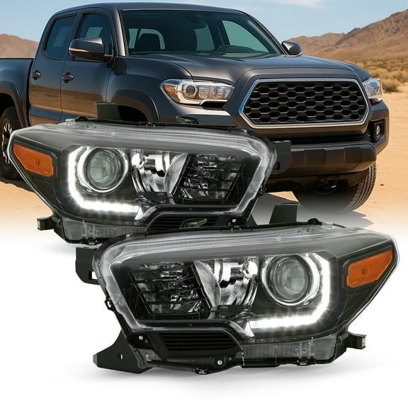 AKKON - Fits 2016-2022 Toyota Tacoma TRD / Limited Model w/ LED DRL Projector Black Headlights Pair Driver + Passenger