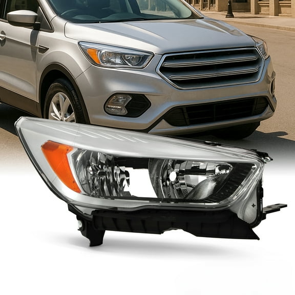 AKKON - Fits 2017 2018 2019 Ford Escape [Halogen Type] Chrome Headlight Passenger Right Side w/o LED DRL Running Signal Lamp