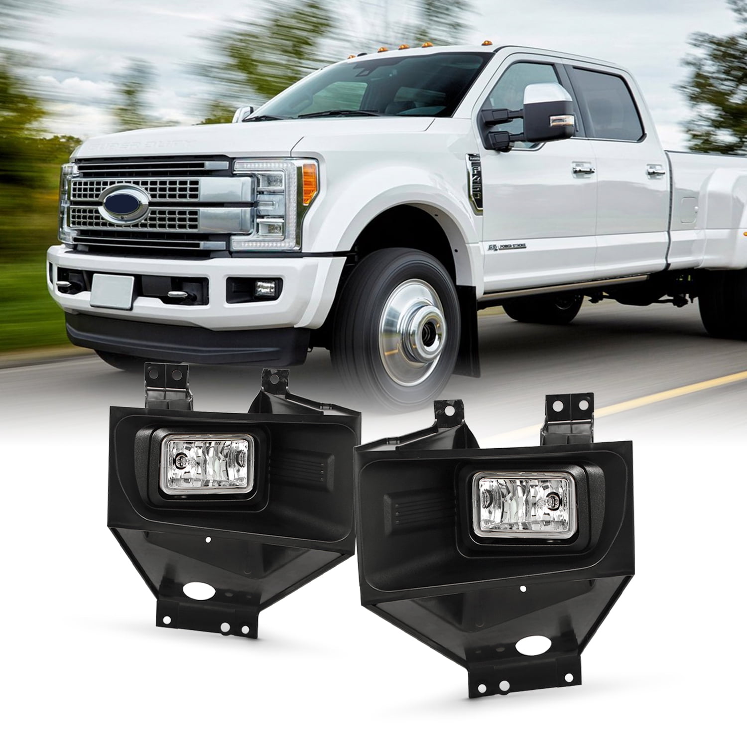 AKKON Fits 2017 2018 2019 Ford F250 F350 SuperDuty Halogen Type Chrome Fog Lights Pair w Bulb Screw Accessories