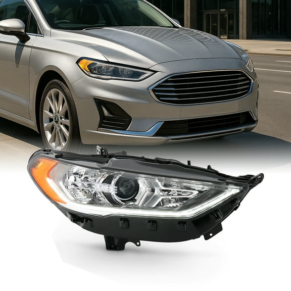 AKKON - Fits 2017-2020 Ford Fusion Halogen w/ LED DRL Model Projector Chrome Headlight Passenger Right Side Replacement