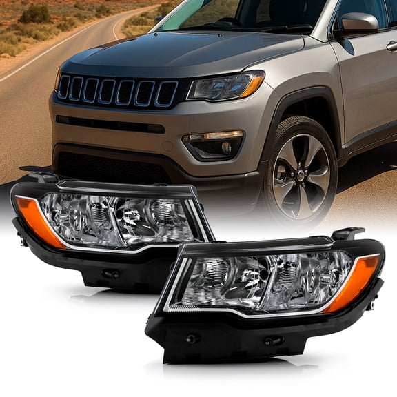AKKON - Fits 2017-2022 Jeep Compass Halogen OE Black Style Headlights - Pair Housing