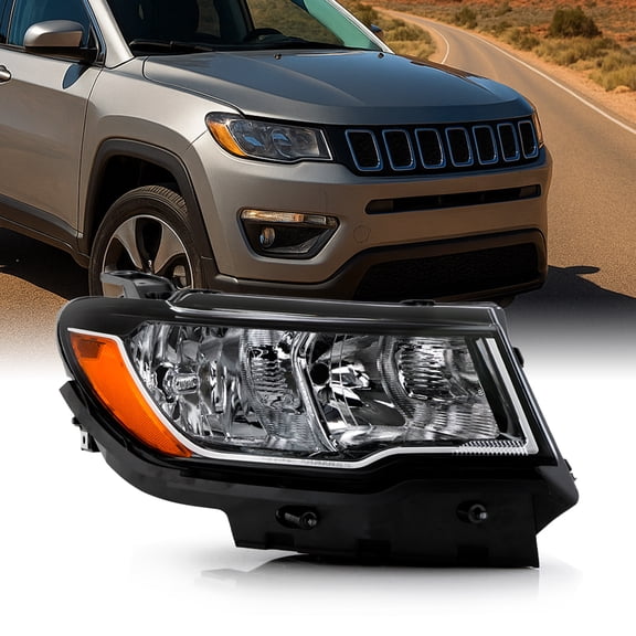 AKKON - Fits 2017-2022 Jeep Compass Halogen OE Style Headlights - Passenger Right Black Housing Replacement