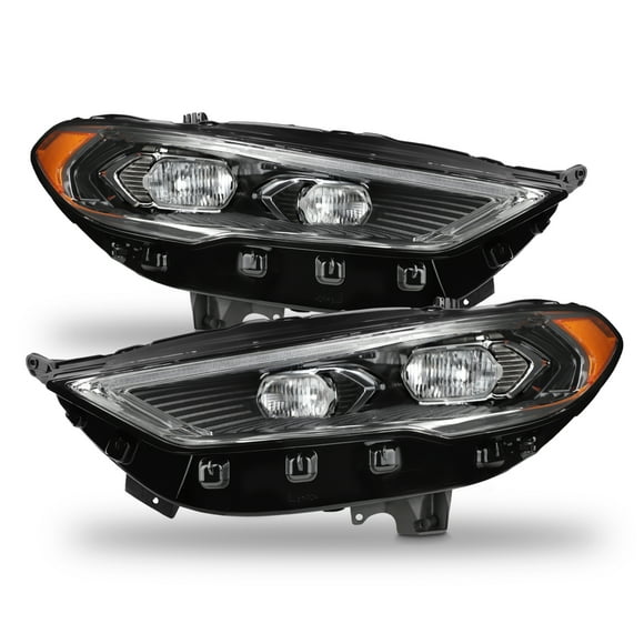 AKKON - Fits 2017-2022 Ford Fusion [Full LED] DRL Running Tube Turn Signal Projector Chrome Headlights Pair Left+Right