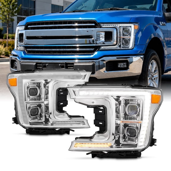 AKKON - Fits 2018 2019 2020 Ford F150 [Full LED] Dual Projector Headlight DRL Sequential Turing Signal Chrome