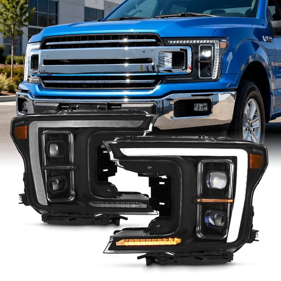 AKKON - Fits 2018 2019 2020 Ford F150 [Full LED] Dual Projector Headlight DRL Sequential Turning Signal Black