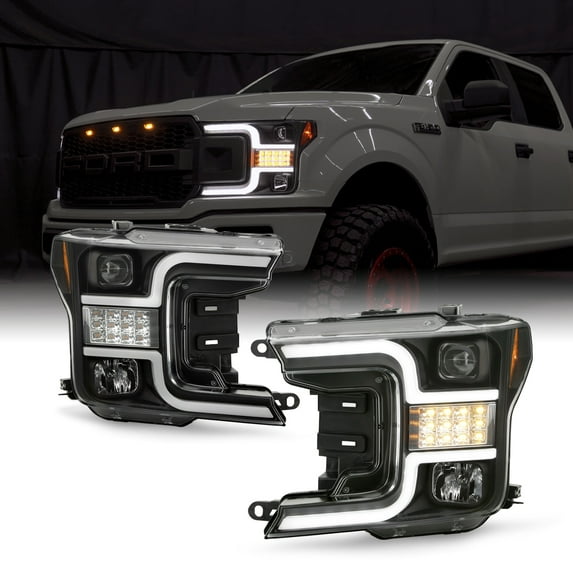 AKKON - Fits 2018-2020 Ford F150 Pickup Truck [Halogen Type] Projector Black Headlights w/ LED Sequential Signal Pair Left+Right