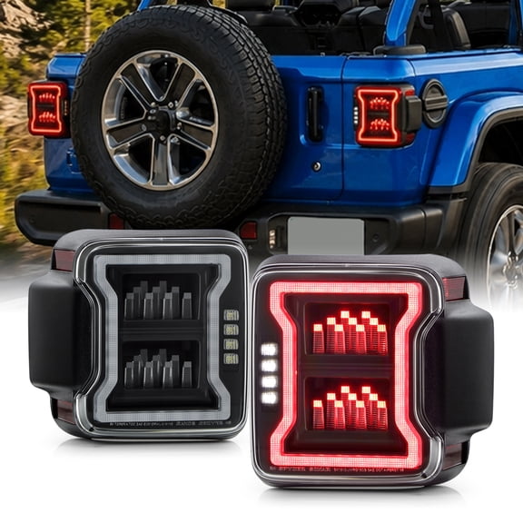 AKKON - Fits 2018-2022 Jeep Wrangler JL [Halogen Type] Circle Light Bar Sequential LED Black Tail Lamp Brake Lights Pair