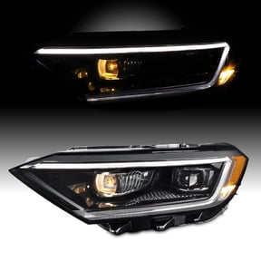AKKON - Fits 2019 2020 2021 Volkswagen Jetta LED Tube DRL Running Lamp Projector Black Headlight Driver Left Side