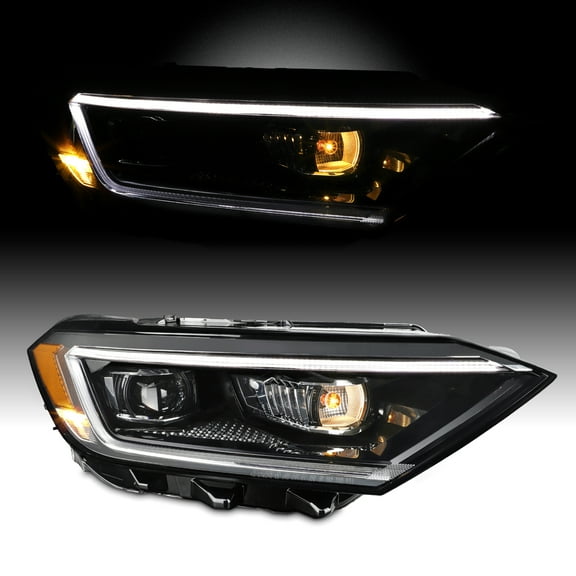 AKKON - Fits 2019 2020 2021 Volkswagen Jetta LED Tube DRL Running Lamp Projector Black Headlight Passenger Right Side