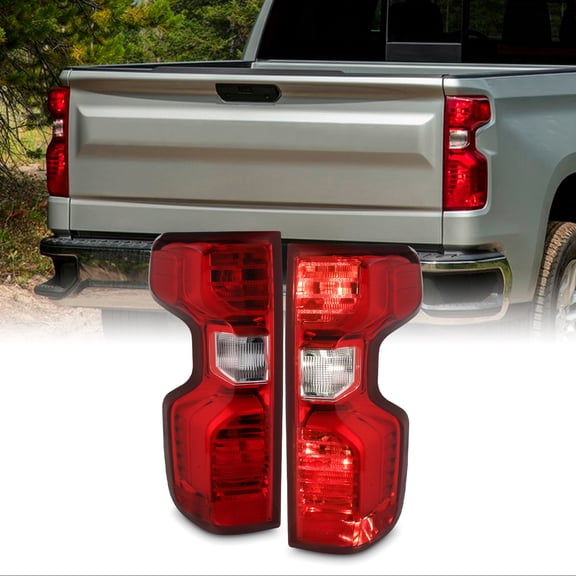 AKKON - Fits 2019-2021 Chevy Silverado 1500 2500HD 3500HD [Halogen Type] Chrome Red Tail Lights Pair Driver Left+Passenger Right