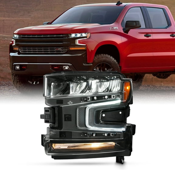 AKKON - Fits 2019-2021 Chevy Silverado 1500 [LED High&Low Beam] DRL Black Headlight Driver Left w/ Halogen Turn Signal