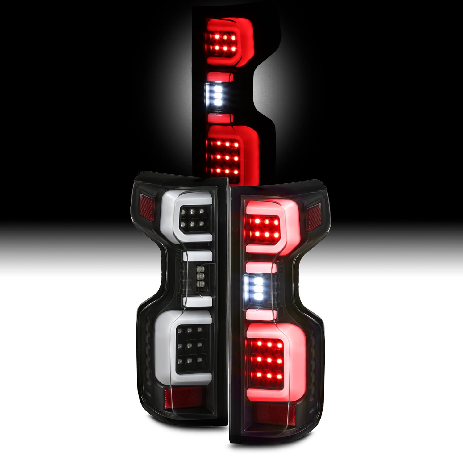 AKKON - Fits 2019-2022 Chevy Silverado 1500 | 2021 2500HD/3500HD New [Halogen Type] Black Tail Lights Brake Lamp Pair Left+Right