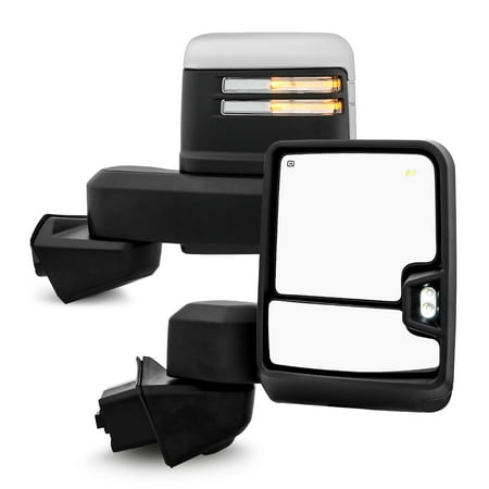 AKKON - Fits 2019-2022 GMC Sierra 1500 Power Heated Manual Folding Towing Mirror w/ LED Turn Signal +Blind Spot -Chrome