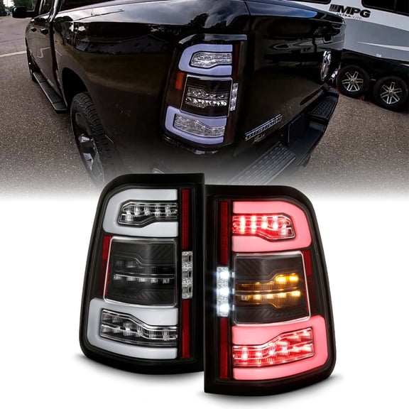 AKKON - Fits 2019-2022 Ram 1500 [Halogen Type] Running Tube LED Black Tail Lights Brake Lamp w/ Seqential Signal Pair Left+Right