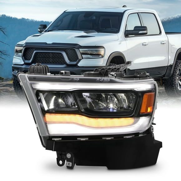 AKKON - Fits 2019-2023 Dodge Ram 1500 Full LED Black Bezels Headlight Driver Left Side w/ DRL Tube Turn Signal