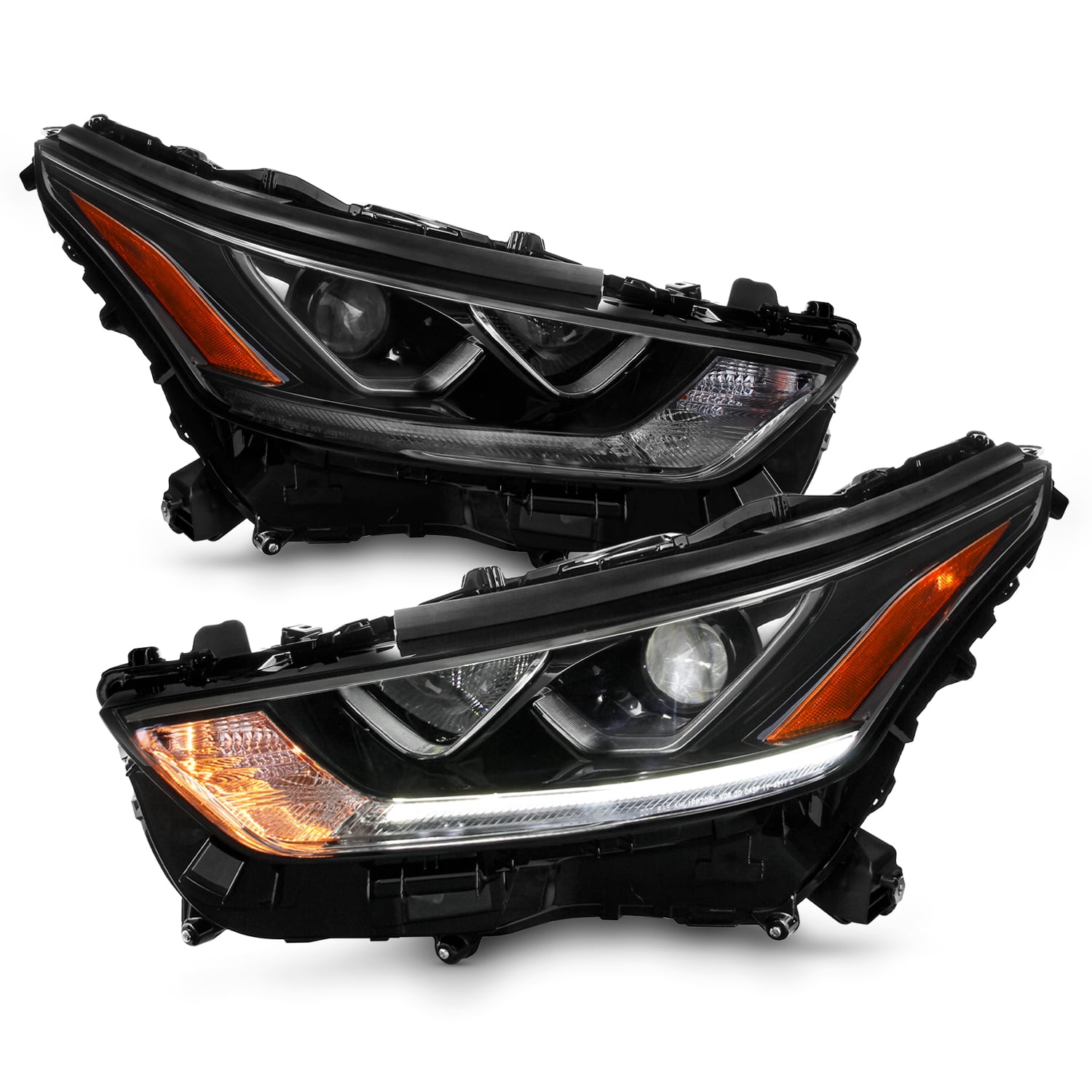 AKKON - Fits 2020-2024 Toyota Highlander Projector Black Headlights Pair Driver Left+Passenger Right w/LED DRL