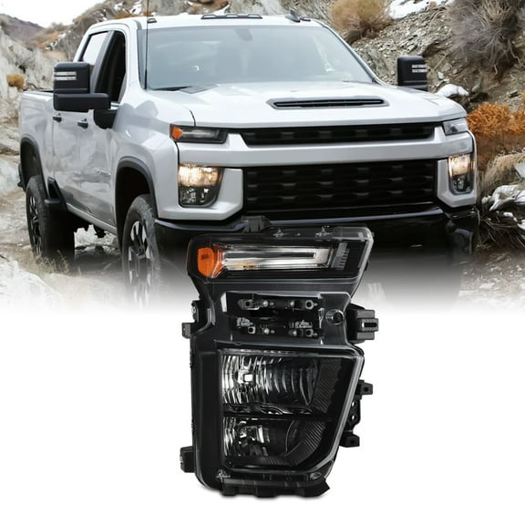 AKKON - Fits 2020-2023 Chevy Silverado 2500 HD 3500HD WT/LT/CUSTOM [Halogen Type] Black Headlight Passenger Right Side