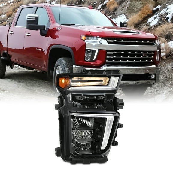 AKKON - Fits 2020-2023 Chevy Silverado 2500HD 3500 HD LT/WT/Custom LED DRL Running Black Headlight Passenger Right Side