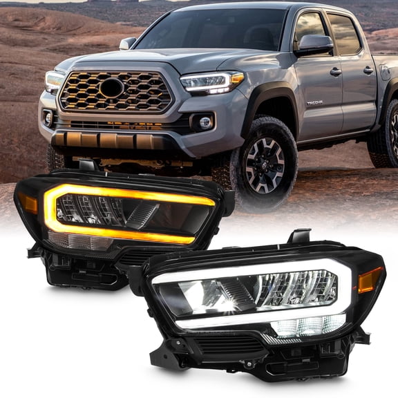 AKKON - Fits 2020-2023 Toyota Tacoma TRD/Pro/Limited [Full LED] Sequential SwitchBack Signal DRL Black HeadLights Pair