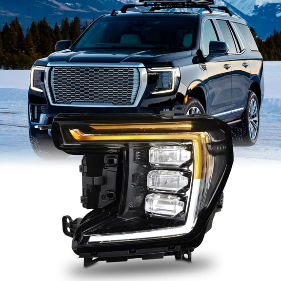 AKKON - Fits 2021-2023 GMC Yukon XL SLE | SLT Full LED Chrome Headlight w/ Switchback Running Turn Signal Driver Left