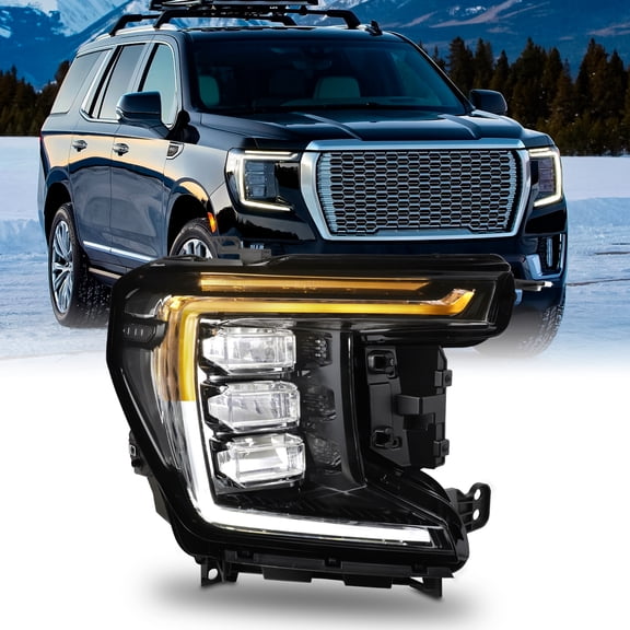 AKKON - Fits 2021-2023 GMC Yukon XL SLE | SLT Full LED Chrome Headlight w/Switchback Running Turn Signal Passenger Right
