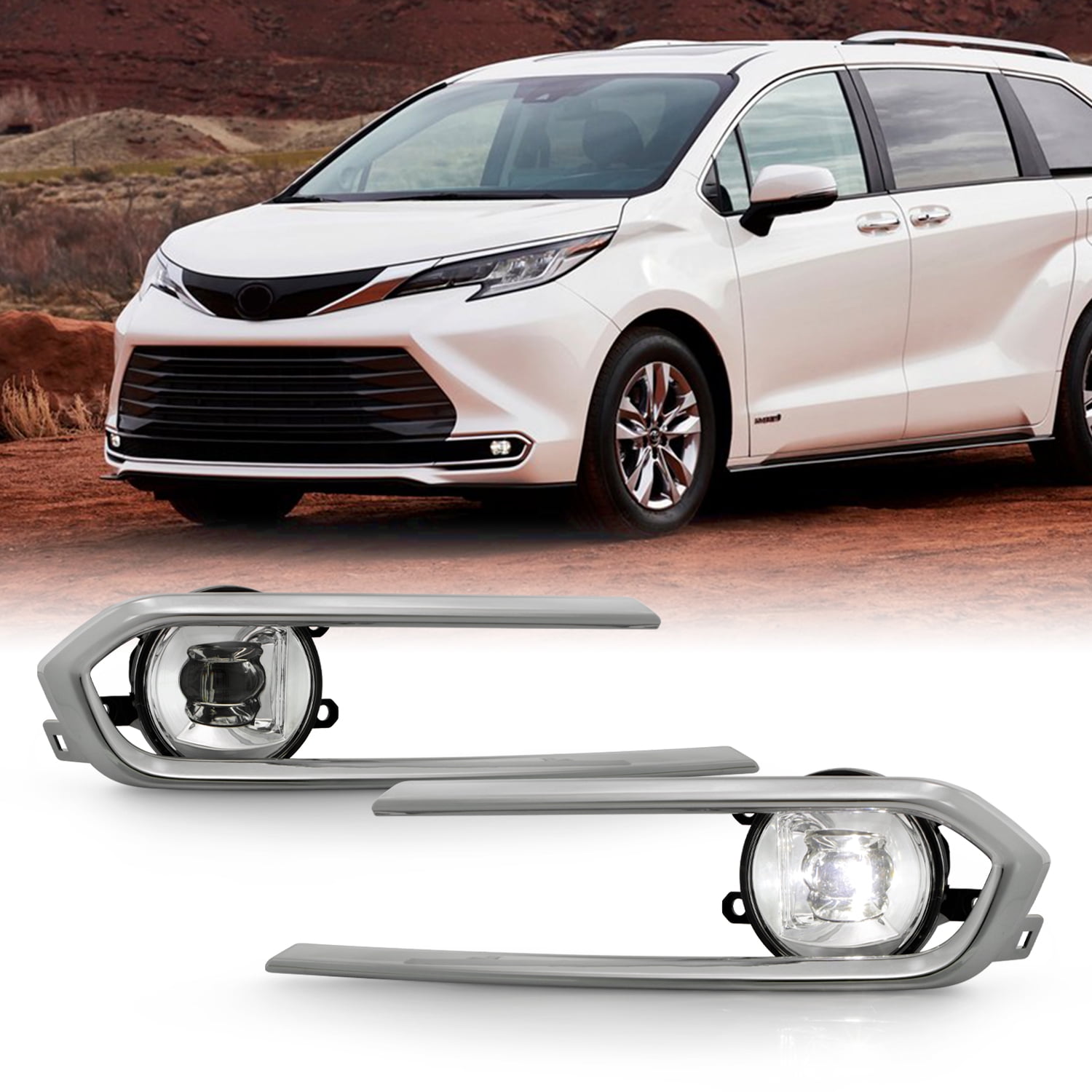 AKKON - 2021-2023 Toyota Sienna LED Chrome Fog Lights, DOT & SAE ...