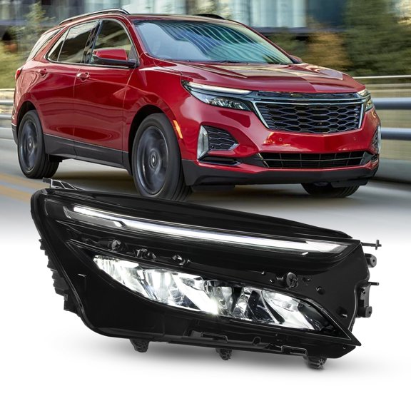 AKKON - Fits 2022-2024 Chevy Equinox LT / RS [FULL LED] Running Turn Signal Chrome Headlight Headlamp Passenger Right