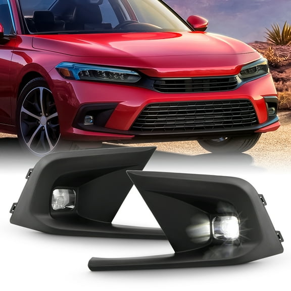 AKKON - Fits 2022-2023 Honda Civic LED Bumper Chrome Fog Lights Pair w/ Wiring Harness Power Switch Accessories