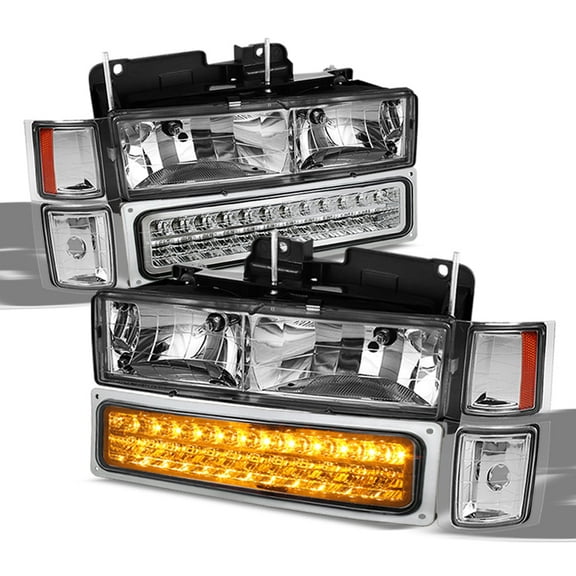 AKKON - Fits 94-99 Chevy C/K 1500/2500/3500 Suburban 95-00 Tahoe 94 Blazer Chrome Headlights+LED Bumper Lamp+Corner Signal Pair