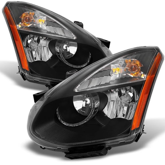 AKKON - Fits Rogue SUV Halogen Type Black Headlights Driver Left + Passenger Right Side Replacement Pair Set