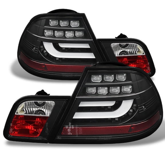 AKKON - For 00-03 BMW E46 3-Series 2 Doors Coupe Black Light Tube Design LED Tail Lights Brake Lamps Pair