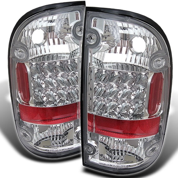 AKKON - For 01-04 Toyota Tacoma Pickup Truck Chrome Clear Rear LED Tail Lights Brake Lamps Replacement Pair
