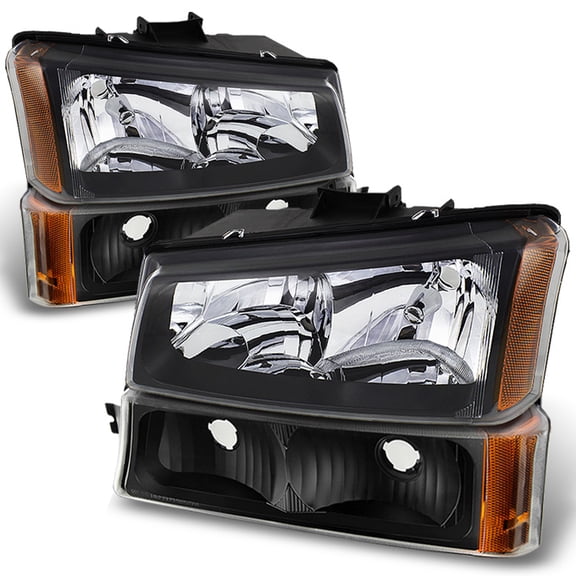AKKON - For 03-06 Chevy Silverado 1500/ 2500HD Avlanche Pickup Truck Black Headlights + Bumper Signal Lights w/Side Amber