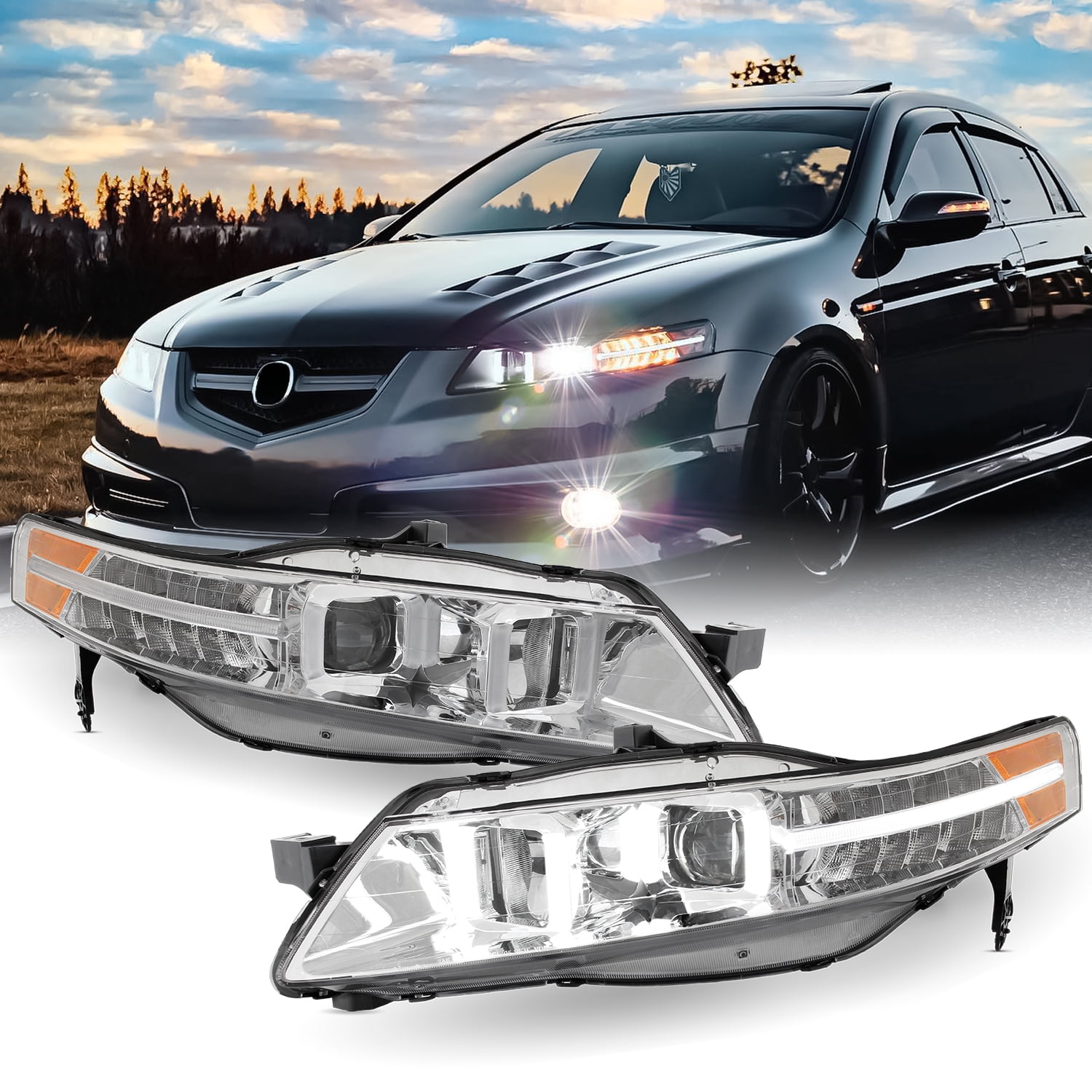 AKKON For 0408 Acura TL UA7 LED DRL Chrome Clear Projector