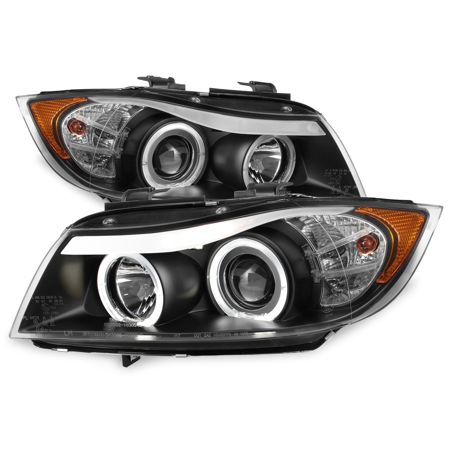 FOR 05-08 BMW E90 3-SERIES BLACK 3D CRYSTAL HALO PROJECTOR HEADLIGHT+LED  CORNER