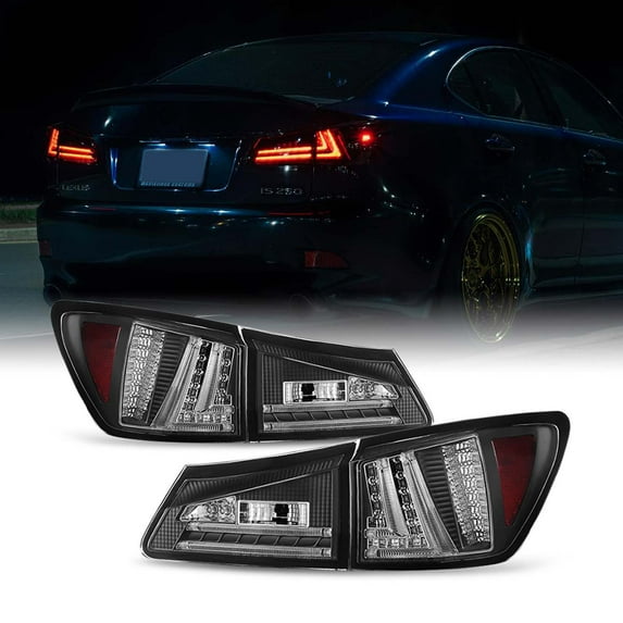 AKKON - For 06-08 Lexus IS250 IS350 XE20 JDM Black Bezel LED Light Tube Design Full LED Tail Lights Brake Lamps