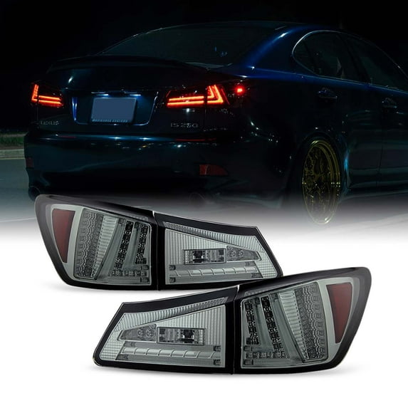 AKKON - For 06-08 Lexus IS250 IS350 XE20 JDM Smoekd Smoke LED Light Tube Design Full LED Tail Lights Brake Lamps