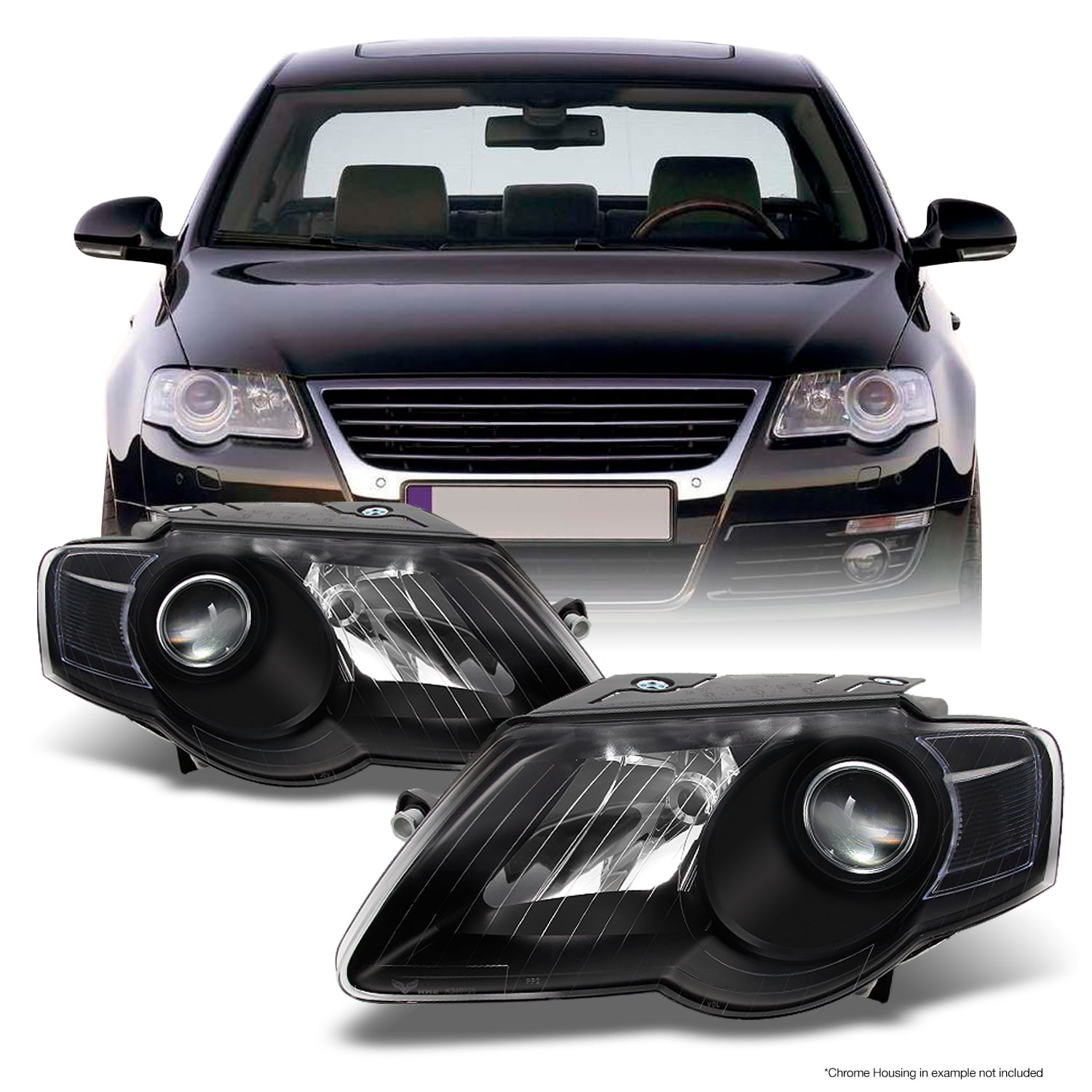AKKON For 0610 VW Passat Replacement Black Bezel Headlights Driver