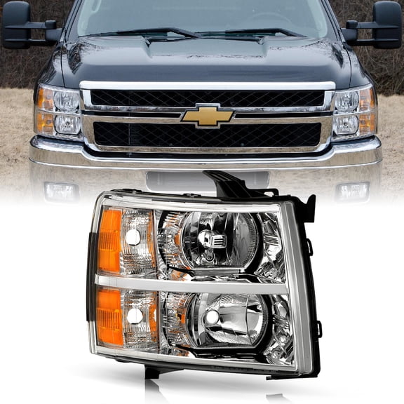 AKKON - For 07-13 Chevy Silverado Pickup Truck Chrome Headlight Front Lamp Passenger Right Side Replacement