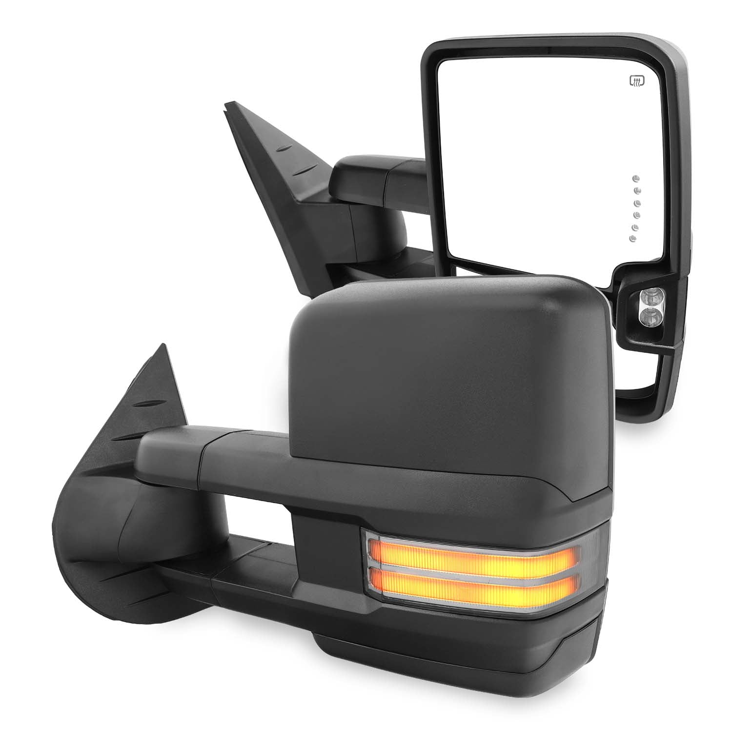 AKKON - For 07-13 Silverado Sierra Pair of Powered + Heated Glass + Sequential Turn Signal Side Black Towing Mirrors